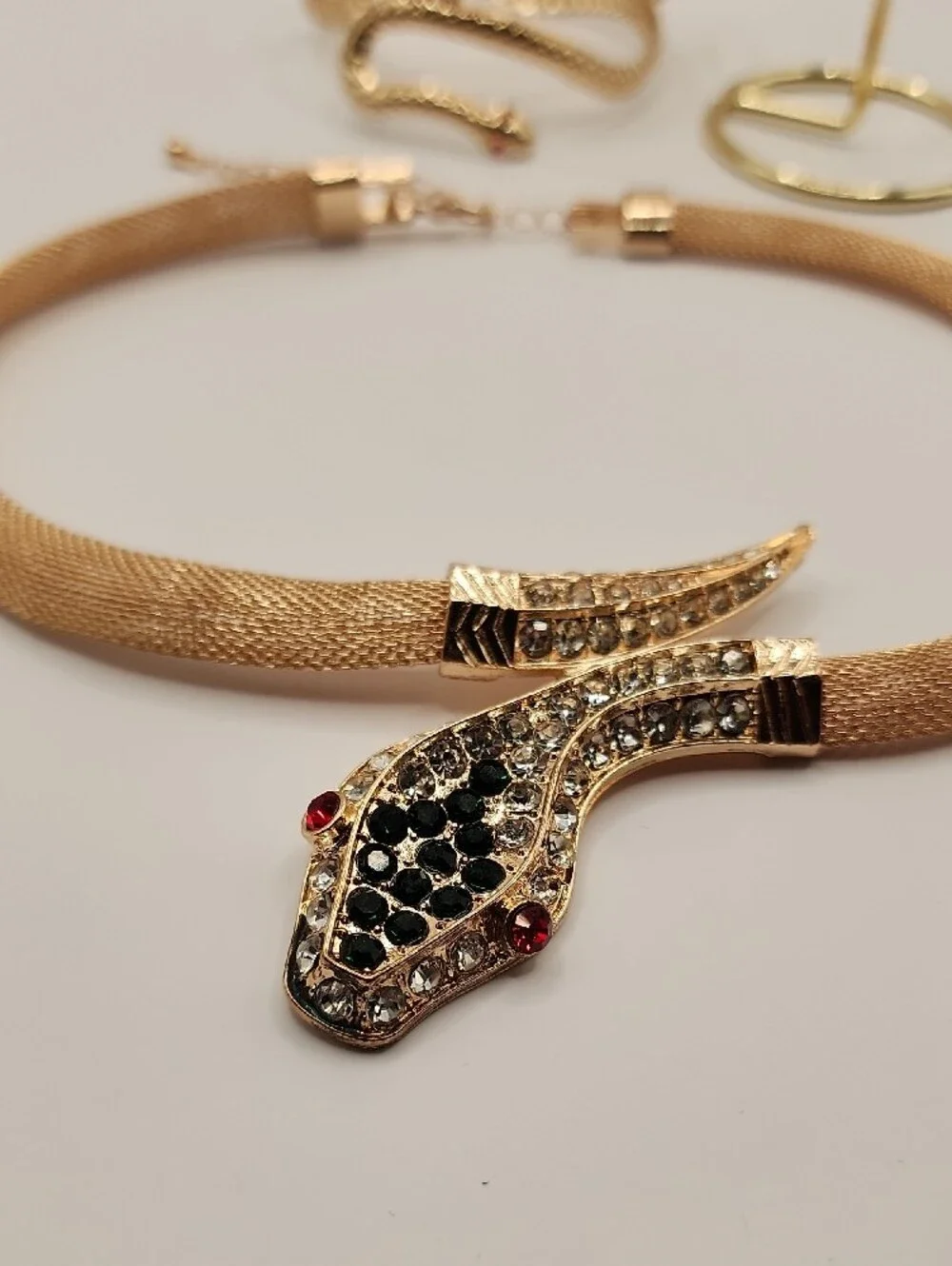 Gold Snake Statement Necklace with Matching Earrings and Bracelet